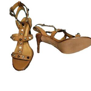 P2393-NWOT Gorgeous Coach Isabel Tan Studded Sandal Heels SZ 8